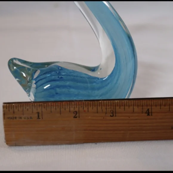Vintage Murano Style Swan Art Glass Figurine Clear w/Blue Swirled Accent - Picture 12 of 12
